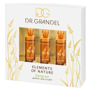 Verpackung mit drei braunen Ampullen von Dr. Grandel, Epigran, zur Hautstraffung und -glättung.