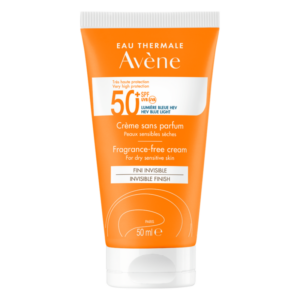 Sonnenschutzcreme von Avène in einer 50 ml Tube mit orangefarbenem Design und hohem Lichtschutzfaktor 50+.