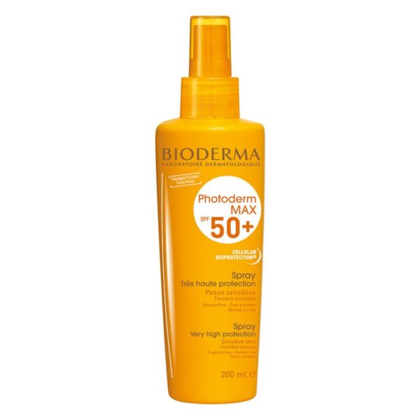Sprühflasche mit Sonnenschutzmittel von Bioderma, SPF 50+, für sensible Haut, wasserfest und ohne Parfüm