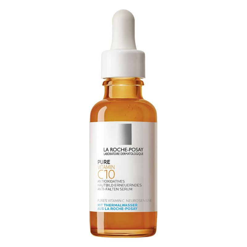 Braunes Fläschchen mit Pipette, enthält Antioxidans-Serum mit Vitamin C von La Roche-Posay.