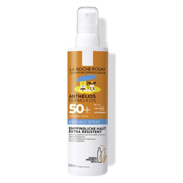Sonnenspray für Kinder mit hoher Lichtschutzfaktor 50+, wasserfest und für empfindliche Haut geeignet.