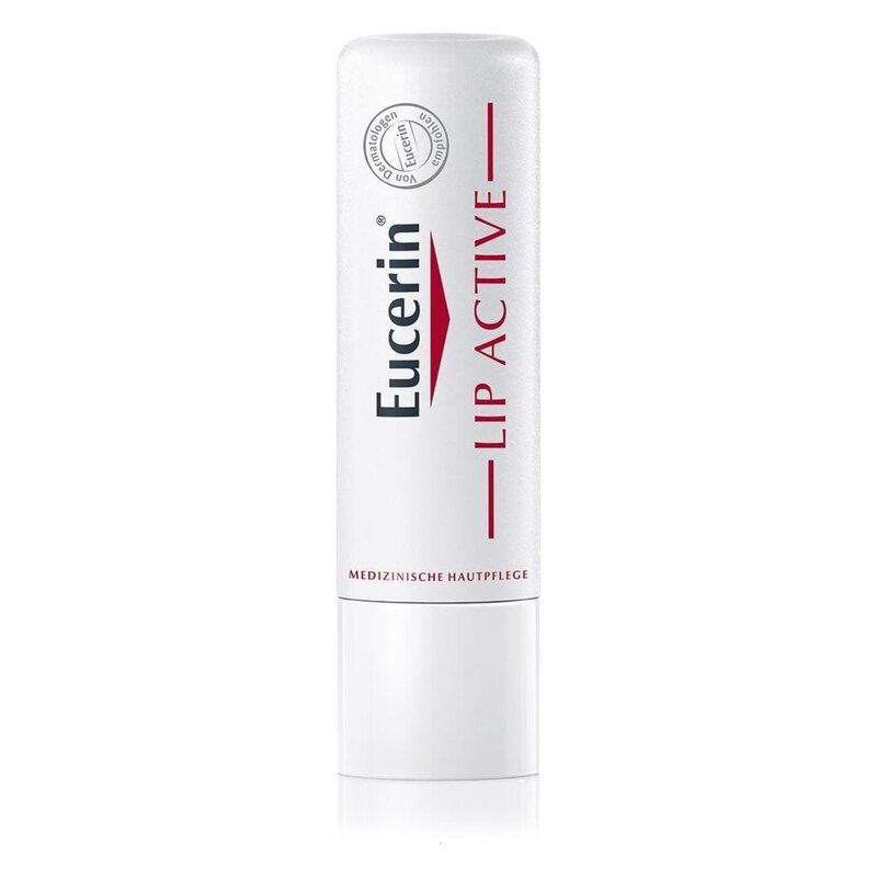 Eucerin Lip Active, ein weißer Lippenbalsam in einer praktischen Tube, für medizinische Hautpflege.