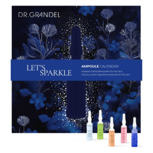 Ampullen-Adventskalender von Dr. Grandel mit verschiedenen Hautpflegeampullen, dekorativ verpackt in dunkelblauem Design.