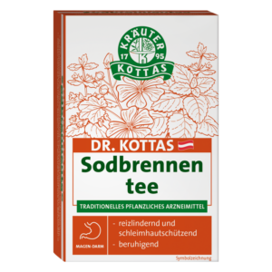 Verpackung von Dr. Kottas Sodbrennentee, traditionsreiches pflanzliches Arzneimittel für Magen und Darm.